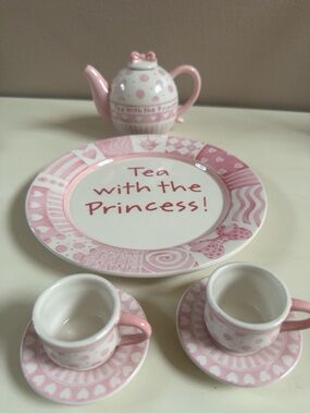 Mud Pie Pink and White Tea Set Plate